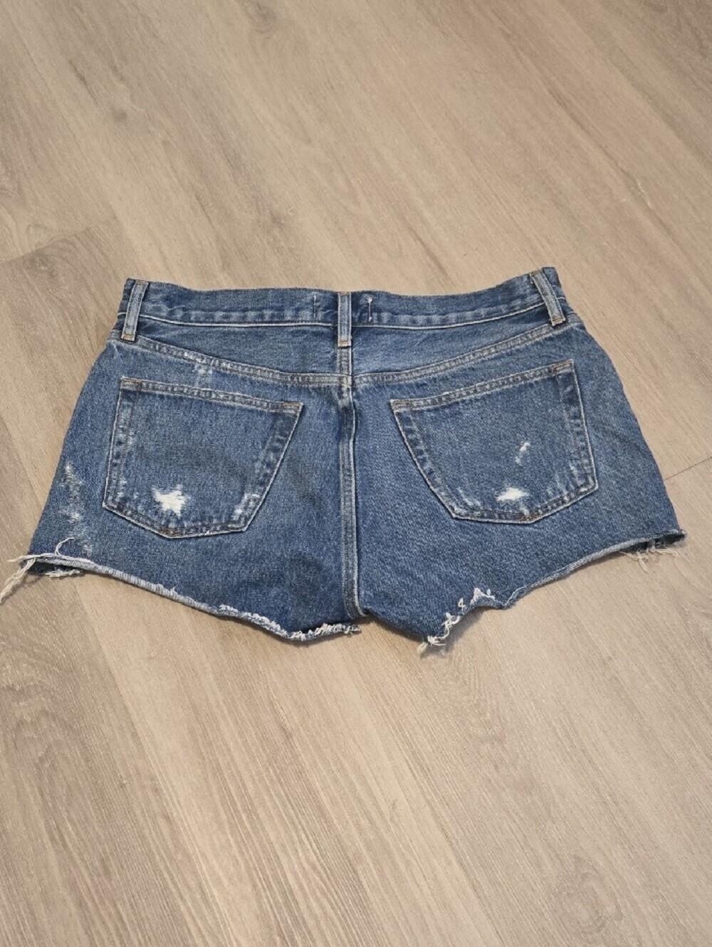 Agolde Blue Distressed Button-Fly Denim Cutoff Shorts - Picture 3 of 3